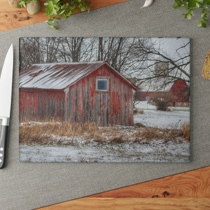 U R There Photography Frenchline Road Red Shack and Barn Rustic Farmhouse Tempered-Glass Cutting Board
