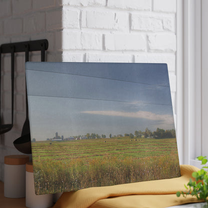 U R There Photography Farm Across the Field Rustic Farmhouse Tempered-Glass Cutting Board