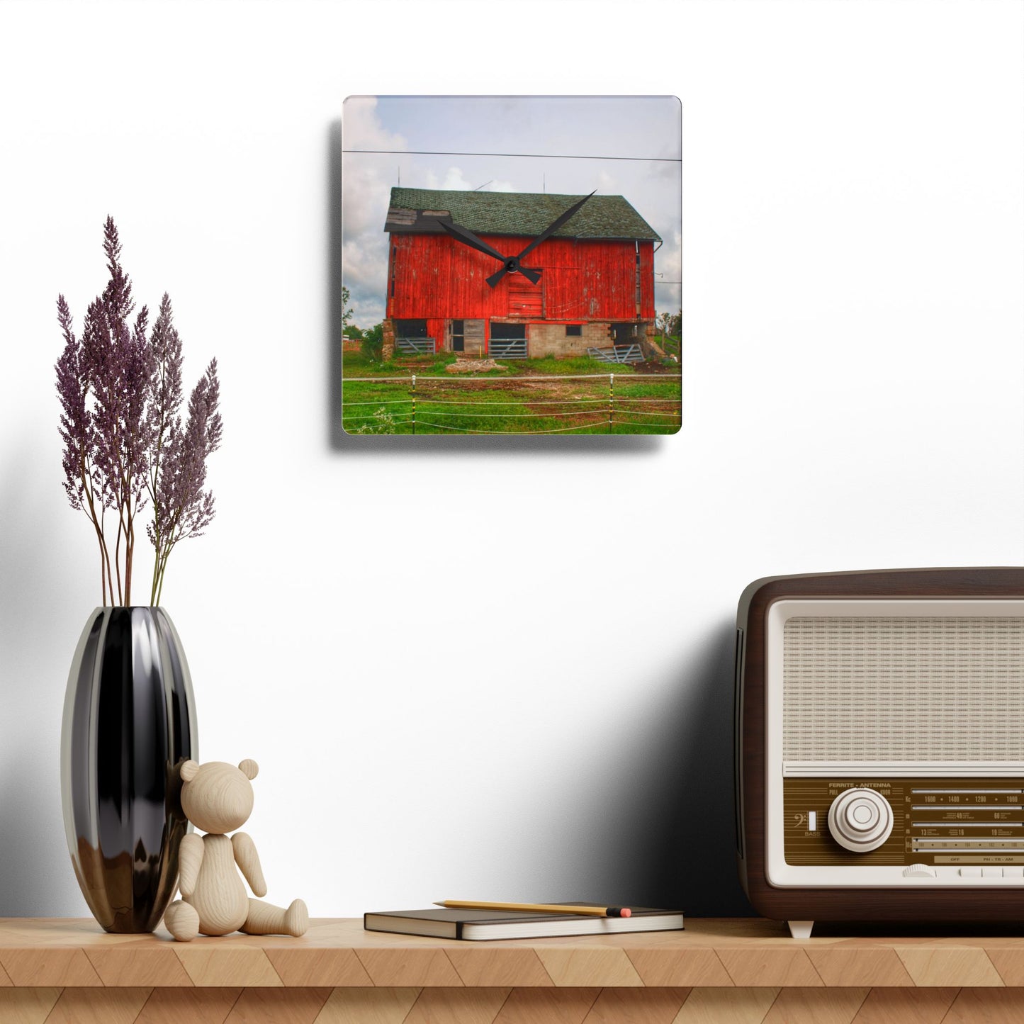 U R There Photography Elba Road Red III Rustic Farmhouse Acrylic Analog Wall Clock