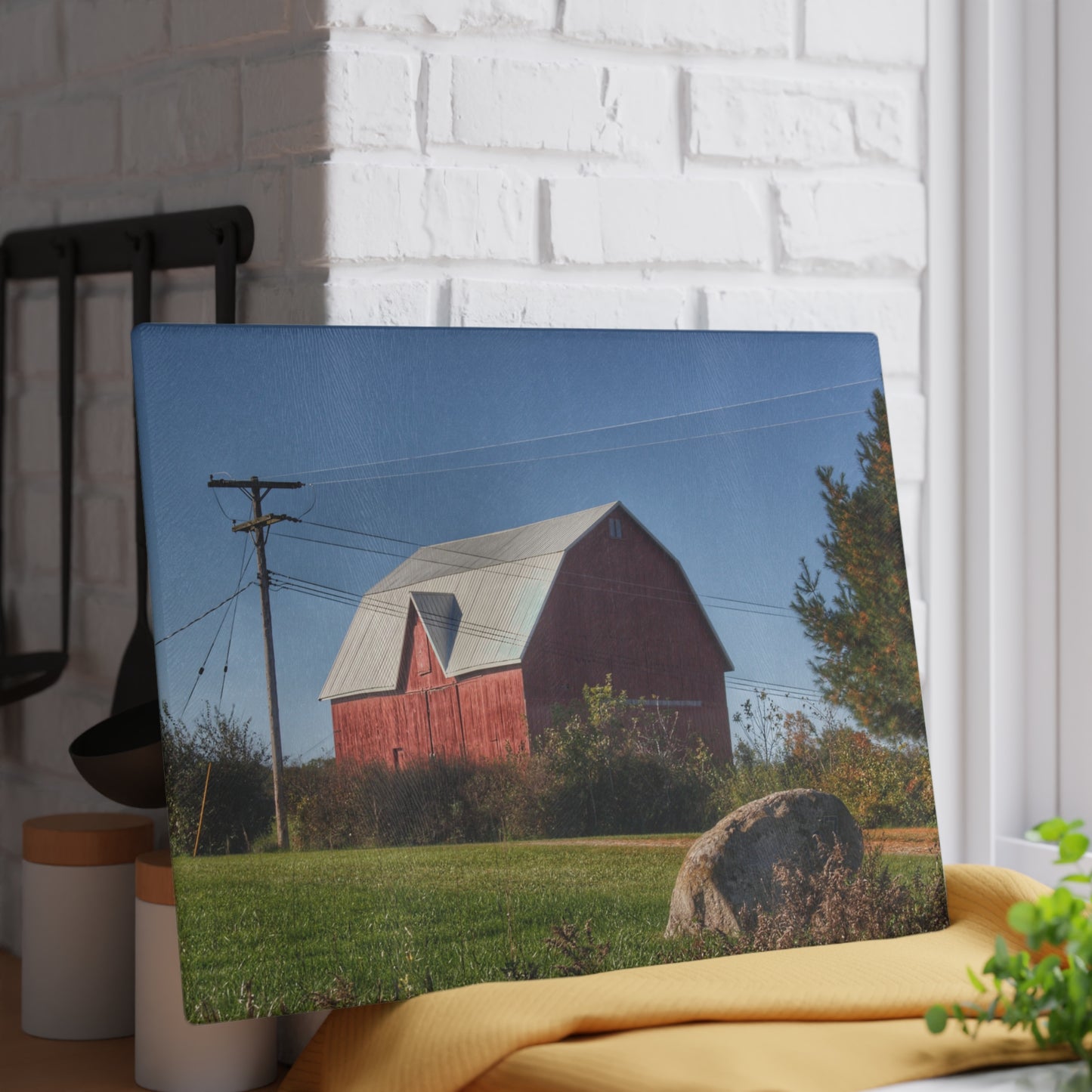U R There Photography Hemingway Lake Road Red Rustic Farmhouse Tempered-Glass Cutting Board