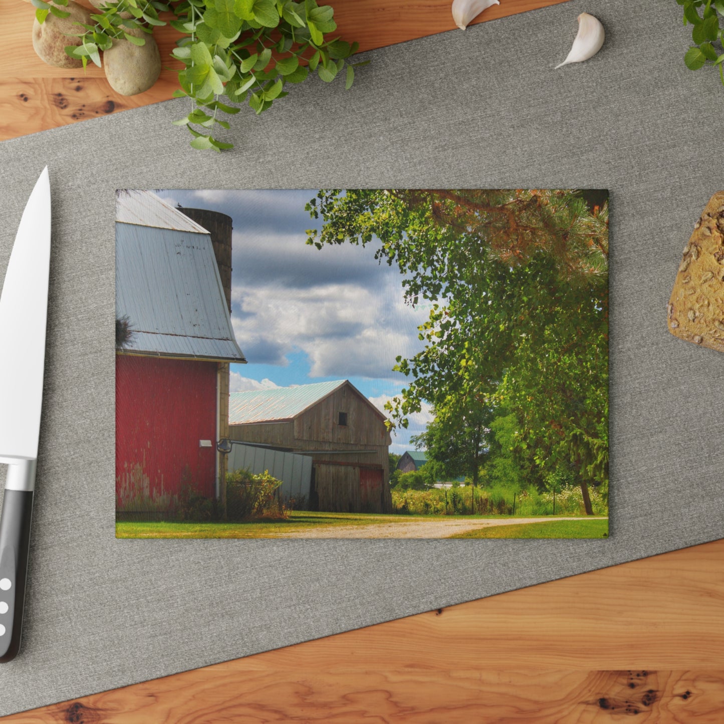 U R There Photography Hough Barn View Rustic Farmhouse Tempered-Glass Cutting Board
