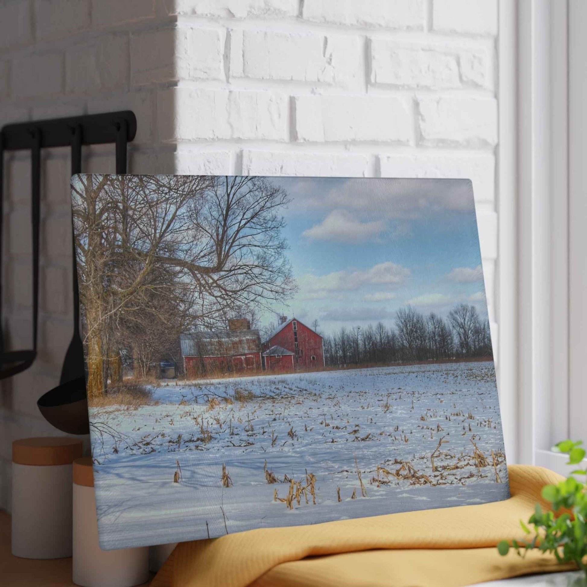 Rustic Farmhouse Cutting Board| Across Barnes Roads Frozen Corn Field