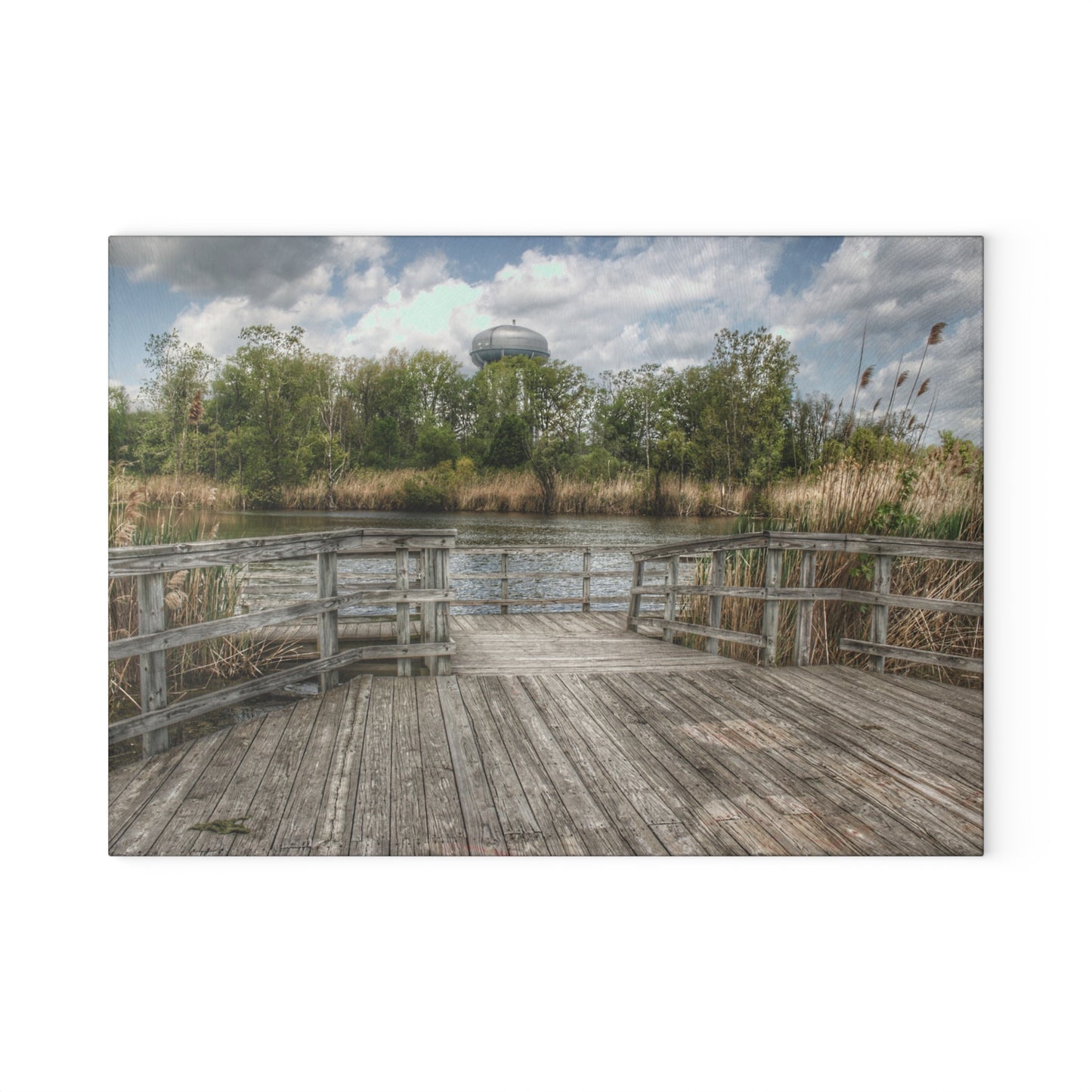 U R There Photography Bridge Overlooking Water Tower Park in Lapeer Rustic Farmhouse Tempered-Glass Cutting Board
