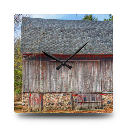 U R There Photography Leix Road Stone Red Rustic Farmhouse Acrylic Analog Wall Clock