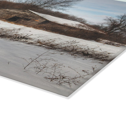 U R There Photography Frozen Grey Shack of Kingston Rustic Farmhouse Tempered-Glass Cutting Board