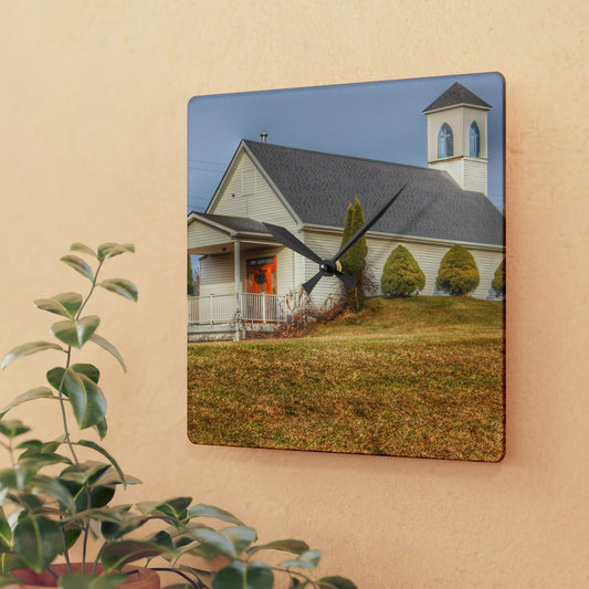U R There Photography Oxford Chapel Rustic Farmhouse Acrylic Analog Wall Clock