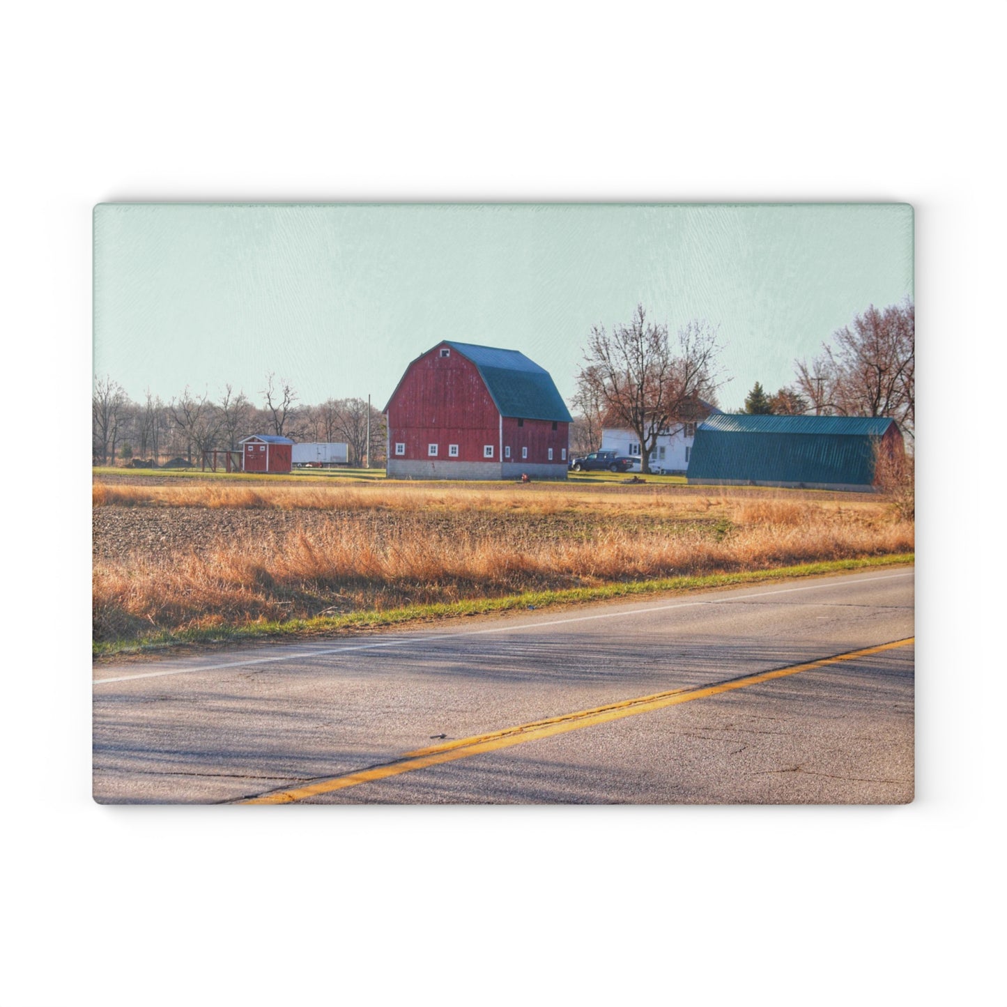 U R There Photography Baldwin Barn Brothers II Rustic Farmhouse Tempered-Glass Cutting Board