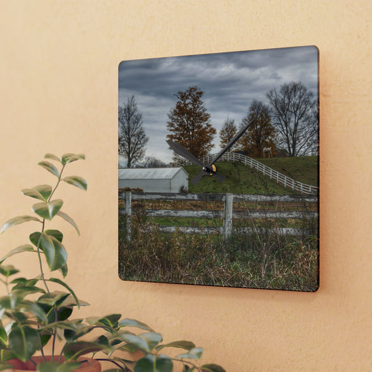 U R There Photography Millville Road Horses on the Hill Rustic Farmhouse Acrylic Analog Wall Clock