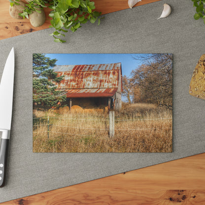U R There Photography Dodge Road Hay Barn I Rustic Farmhouse Tempered-Glass Cutting Board