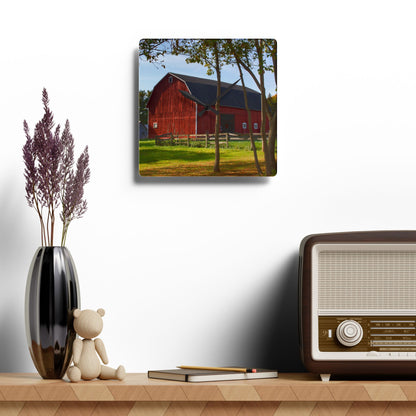 U R There Photography Hough Road Red I Rustic Farmhouse Acrylic Analog Wall Clock