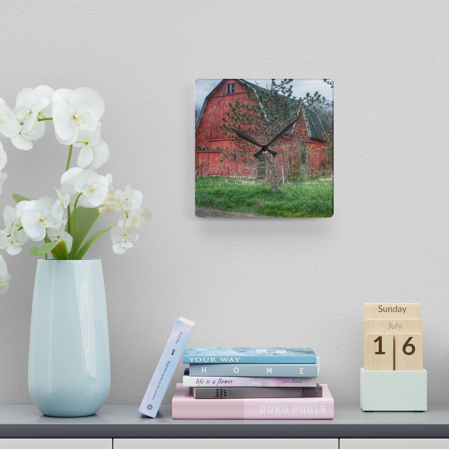 U R There Photography Hickory Ridge Red II Rustic Farmhouse Acrylic Analog Wall Clock
