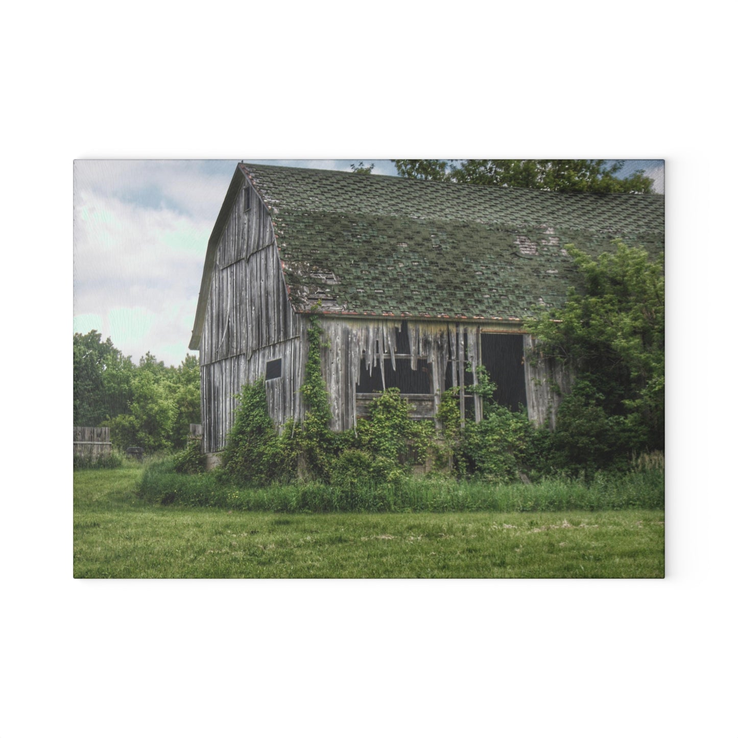 U R There Photography Hunters Creek Forgotten Grey Rustic Farmhouse Tempered-Glass Cutting Board