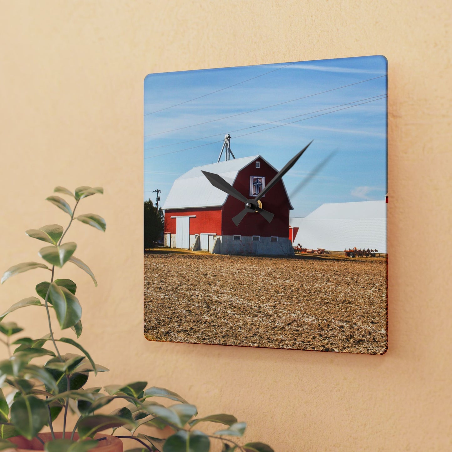 U R There Photography French Road Quilted Red Rustic Farmhouse Acrylic Analog Wall Clock