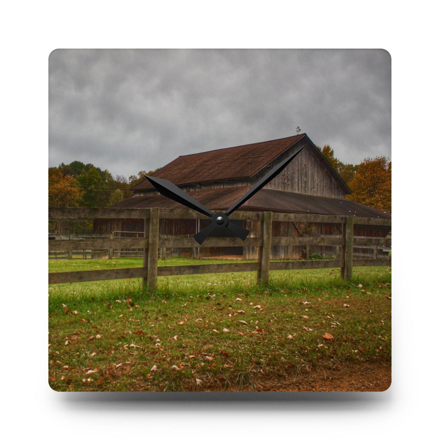 U R There Photography Chalet Grey I Rustic Farmhouse Acrylic Analog Wall Clock