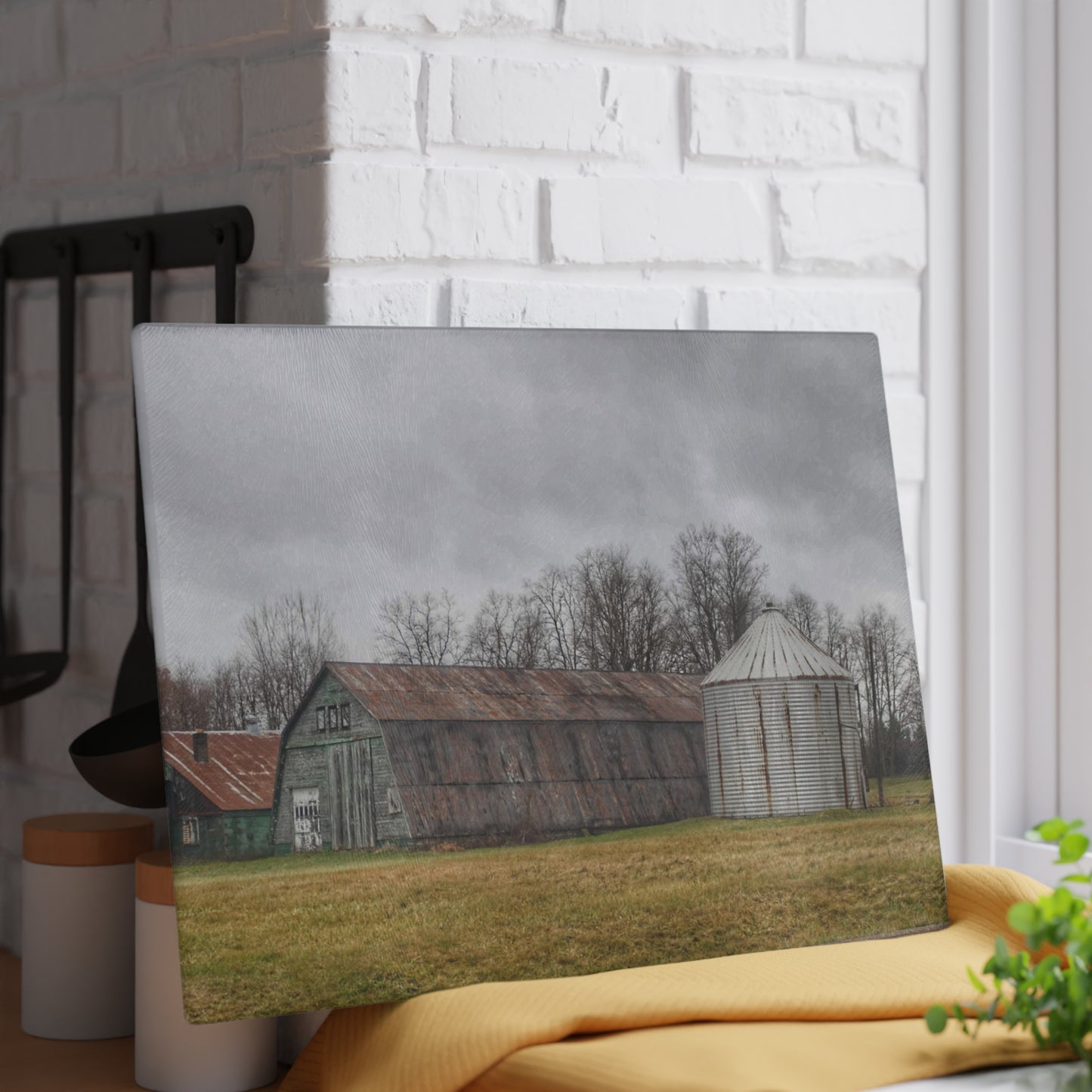 U R There Photography Hough Road Green Quonset I Rustic Farmhouse Tempered-Glass Cutting Board