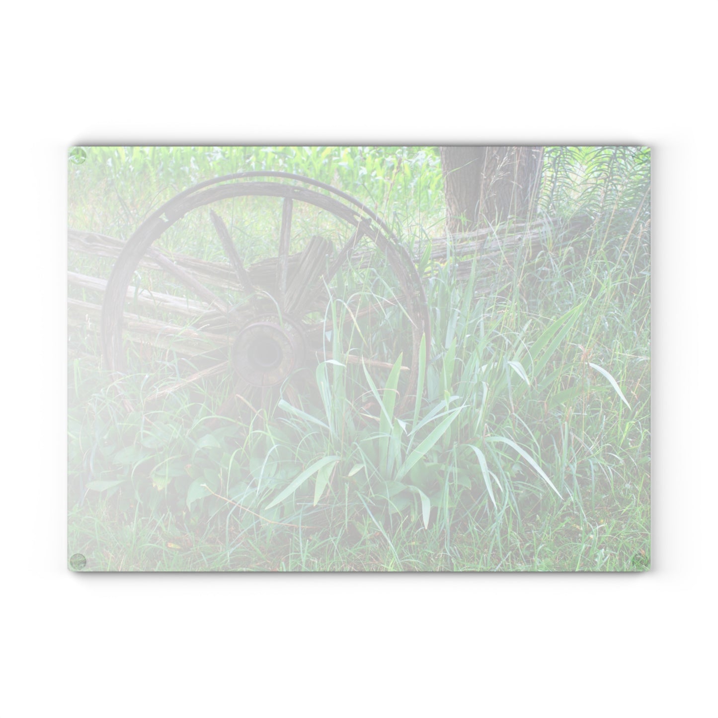 U R There Photography Wagon Wheel Fences Rustic Farmhouse Tempered-Glass Cutting Board