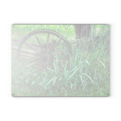 U R There Photography Wagon Wheel Fences Rustic Farmhouse Tempered-Glass Cutting Board
