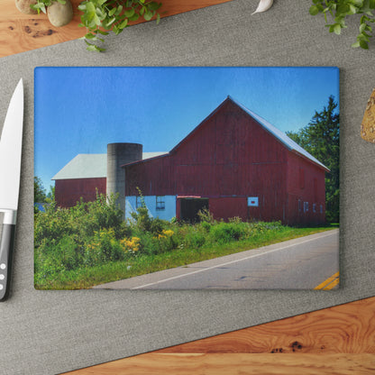 U R There Photography Dryden Road Red Rustic Farmhouse Tempered-Glass Cutting Board