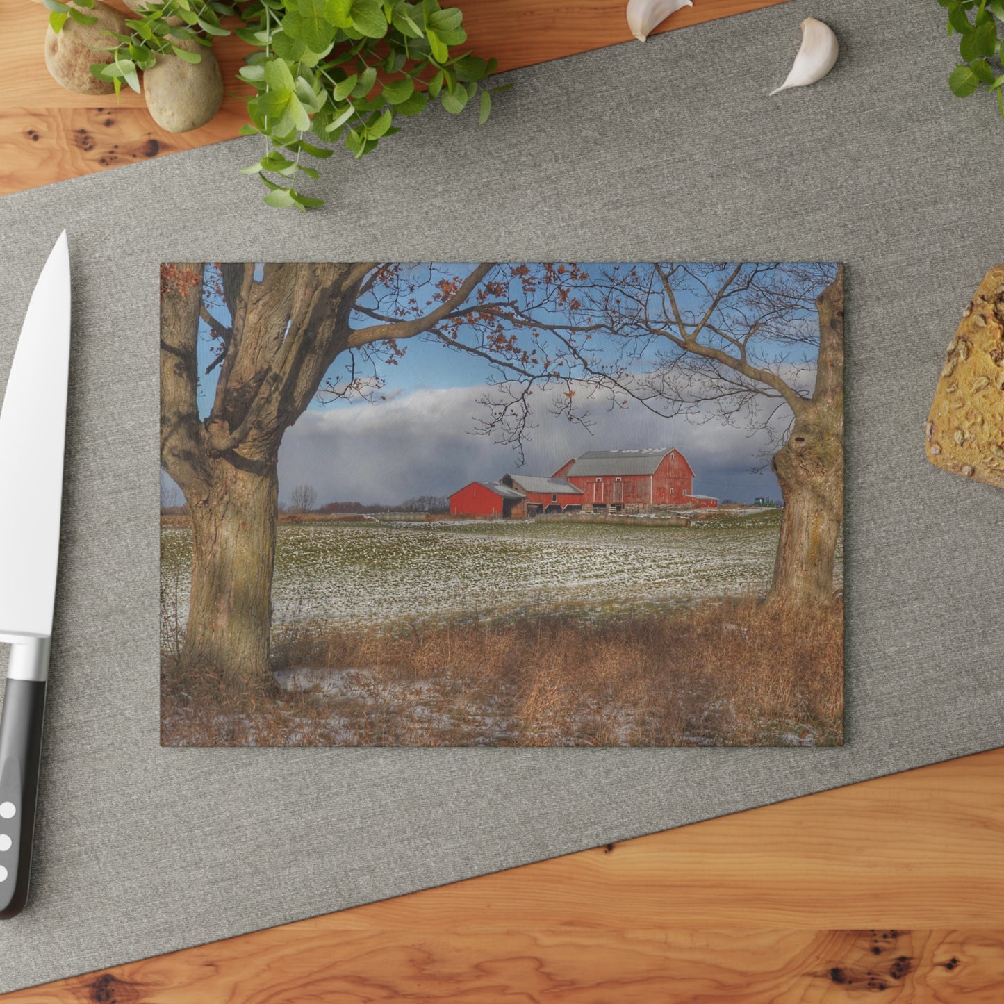 U R There Photography Approaching Storm on Edward Road Rustic Farmhouse Tempered-Glass Cutting Board