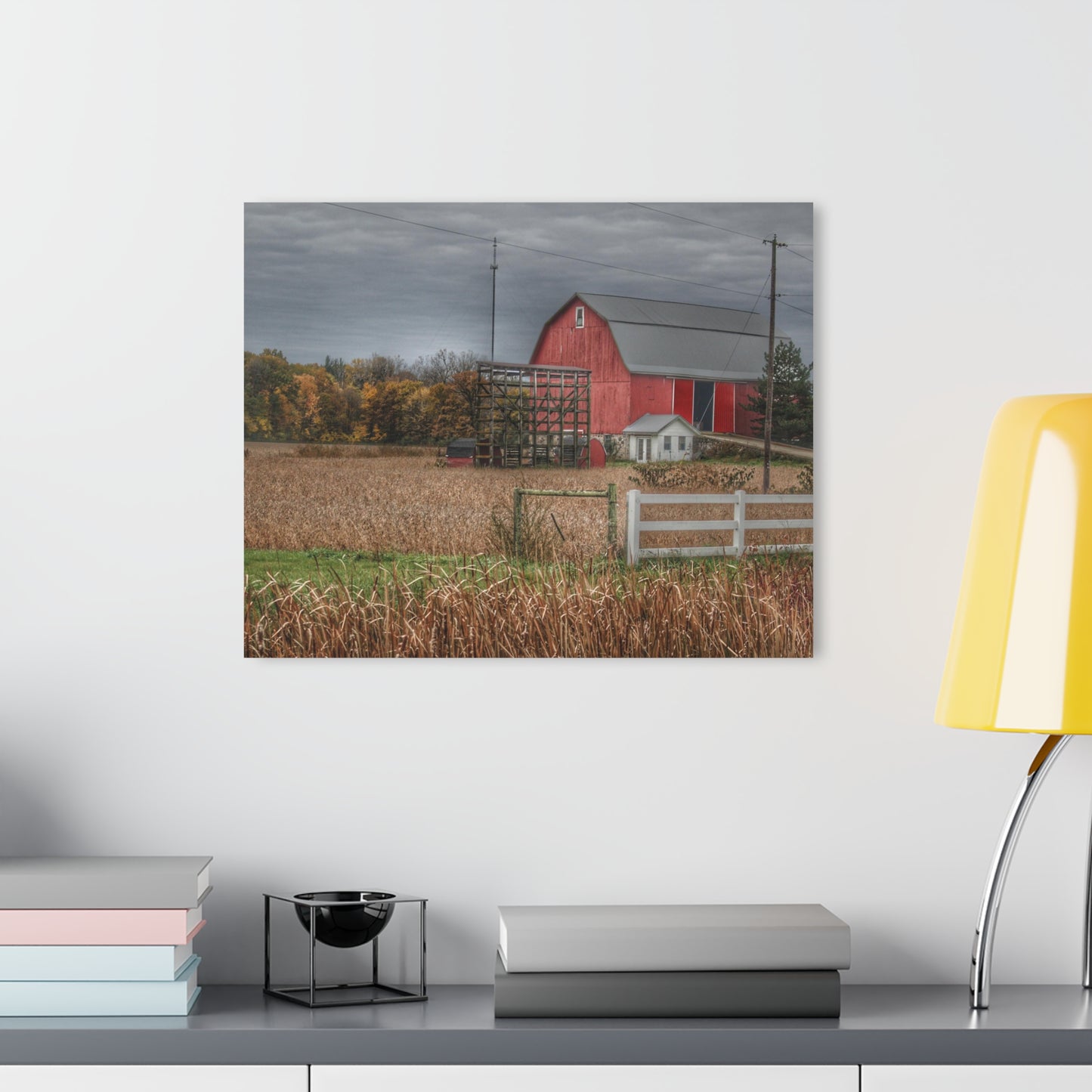 U R There Photography Barnes Road Red in Fall Rustic Farmhouse Acrylic Wall Print