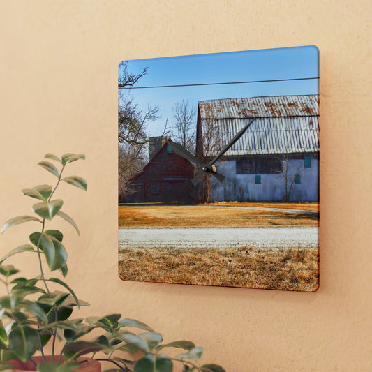 U R There Photography Indian Trail Rusted Reds II Rustic Farmhouse Acrylic Analog Wall Clock