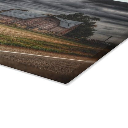 U R There Photography Snover Road Red II Rustic Farmhouse Tempered-Glass Cutting Board