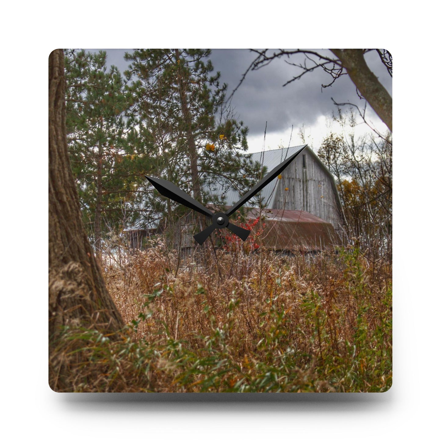 U R There Photography Booth Road Hidden Greys Rustic Farmhouse Acrylic Analog Wall Clock