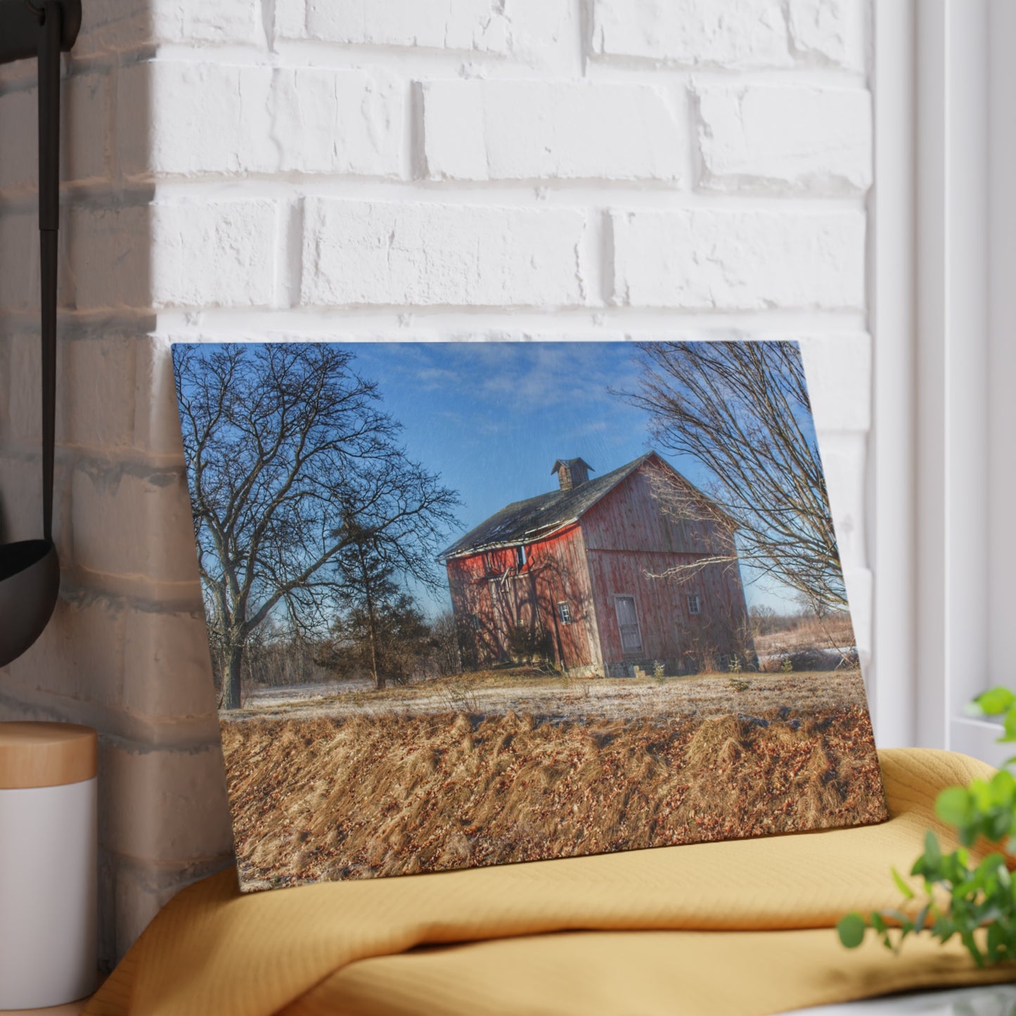 U R There Photography M-24 Barn at the Bend I Rustic Farmhouse Tempered-Glass Cutting Board