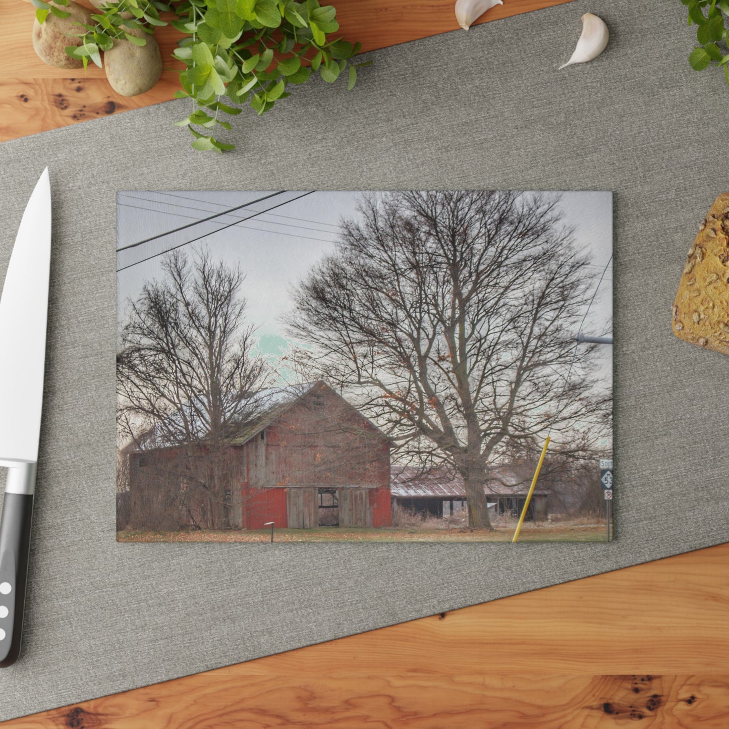 U R There Photography Almont Van Dyke Red III Rustic Farmhouse Tempered-Glass Cutting Board