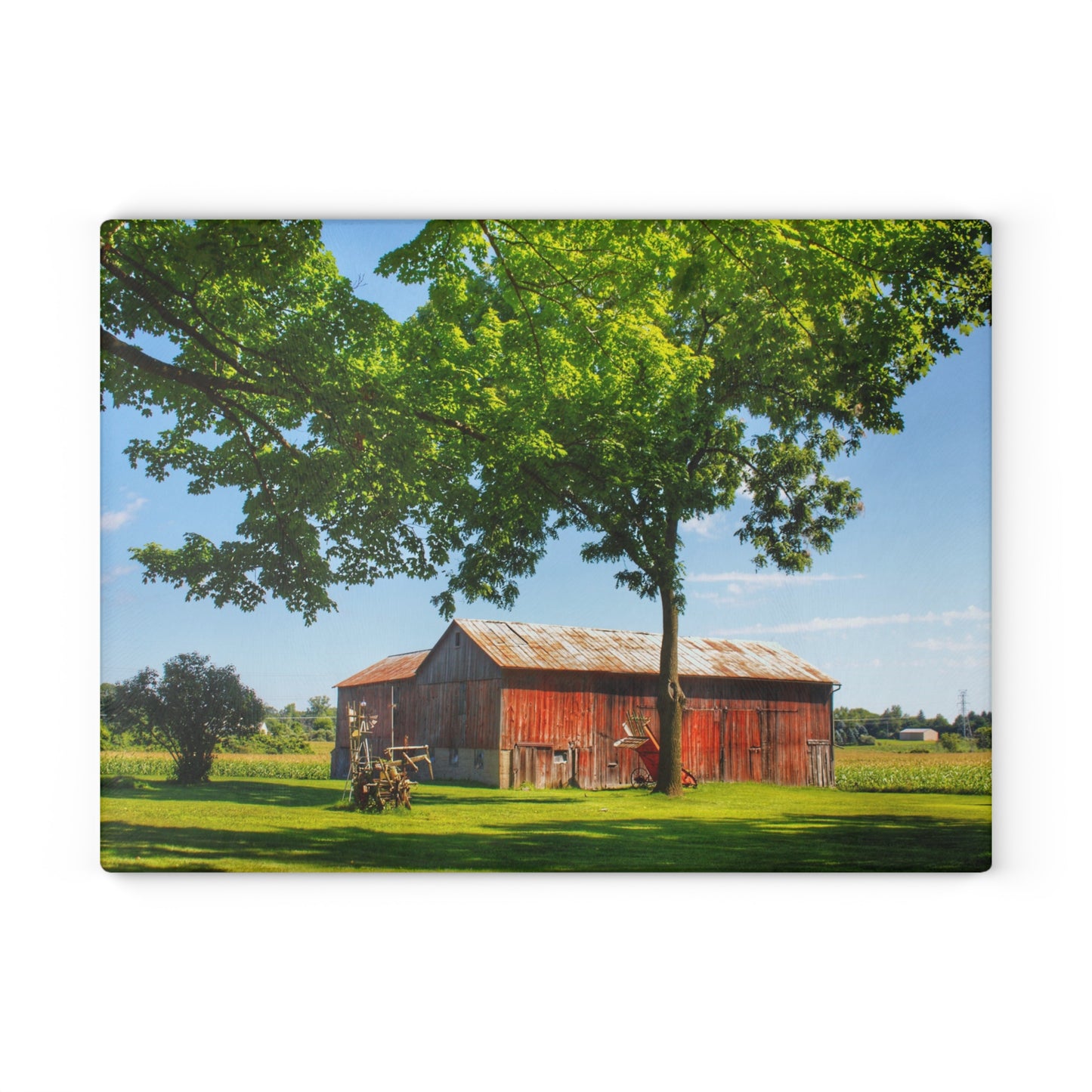 U R There Photography Hunters Creek Little Red Cow Barn Rustic Farmhouse Tempered-Glass Cutting Board