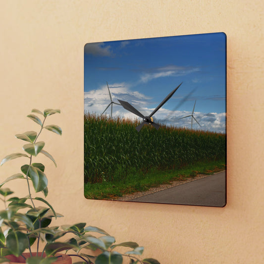 U R There Photography Gilford Road Corn Row Rustic Farmhouse Acrylic Analog Wall Clock