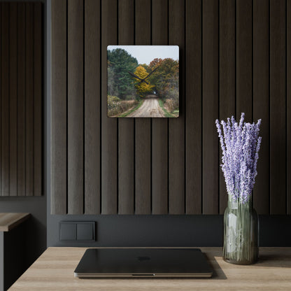 U R There Photography Country Roads in Dryden I Rustic Farmhouse Acrylic Analog Wall Clock