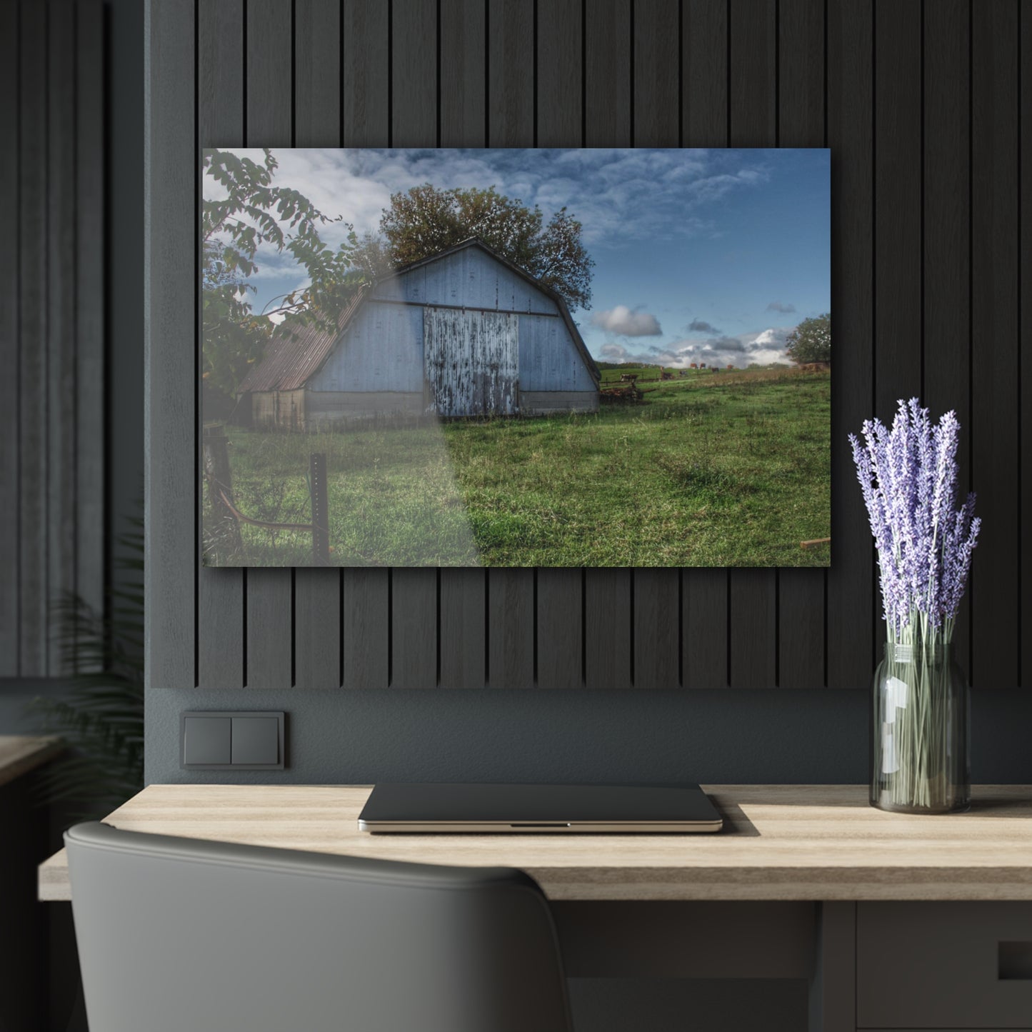 U R There Photography East Frances Quonset and Cows Rustic Farmhouse Acrylic Wall Print