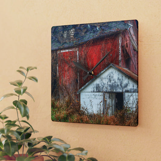 U R There Photography German Road Forgotten Red II Rustic Farmhouse Acrylic Analog Wall Clock