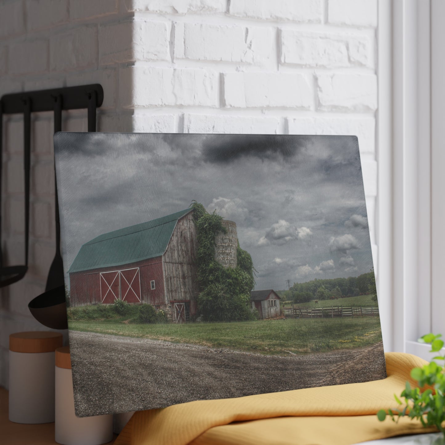 U R There Photography West Hunters Creek Road Red II Rustic Farmhouse Tempered-Glass Cutting Board