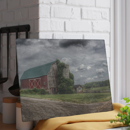 U R There Photography West Hunters Creek Road Red II Rustic Farmhouse Tempered-Glass Cutting Board