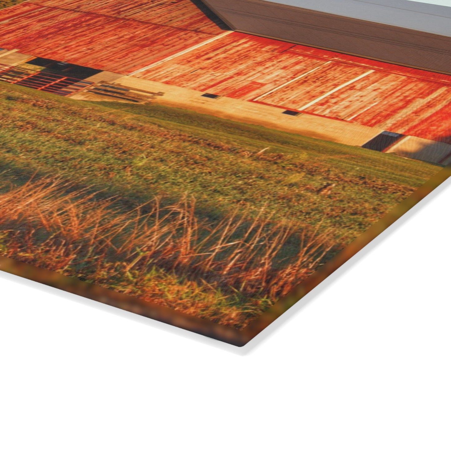 U R There Photography Lake Pleasant Corral Red II Rustic Farmhouse Tempered-Glass Cutting Board