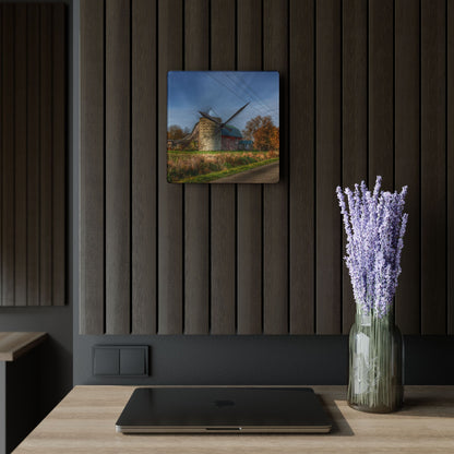 U R There Photography Plumb Creek Road Red in Fall I Rustic Farmhouse Acrylic Analog Wall Clock