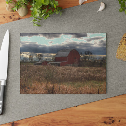 U R There Photography Booth Road Cow Barn II Rustic Farmhouse Tempered-Glass Cutting Board