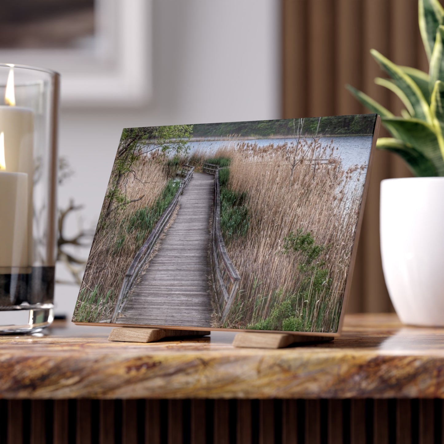 U R There Photography Linear Park Bridge In Lapeer II Rustic Farmhouse Decorative Ceramic Tile