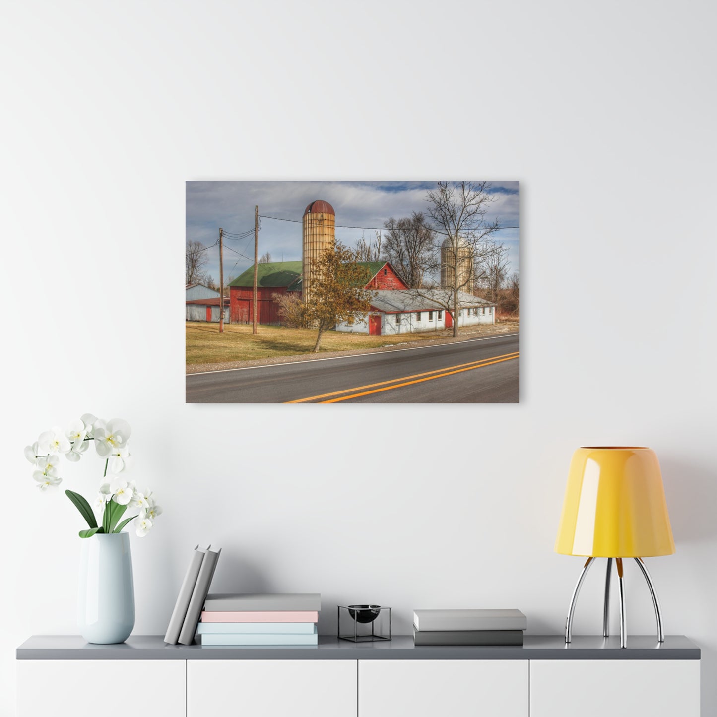 U R There Photography Newark Road Red and Silos III Rustic Farmhouse Acrylic Wall Print