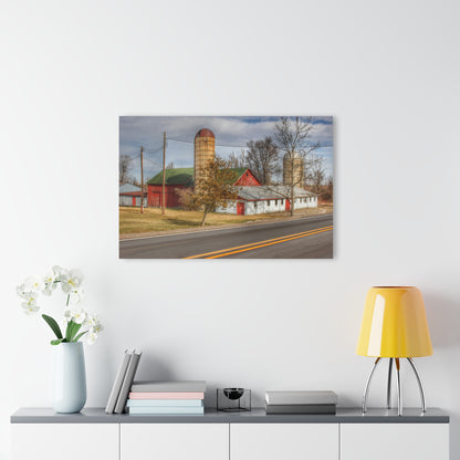 U R There Photography Newark Road Red and Silos III Rustic Farmhouse Acrylic Wall Print