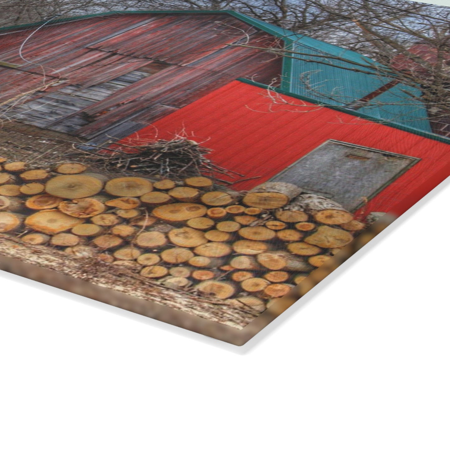 U R There Photography Bray Road Hidden Barnyard Red II Rustic Farmhouse Tempered-Glass Cutting Board