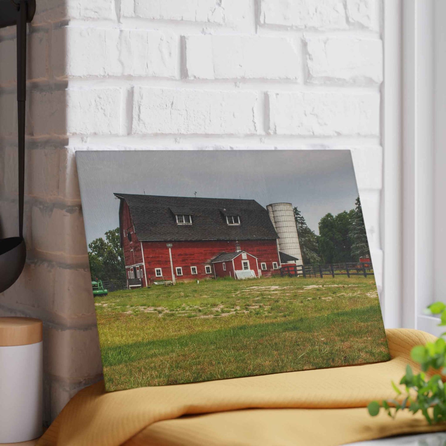 U R There Photography Oxford Old Red and Silo Rustic Farmhouse Tempered-Glass Cutting Board