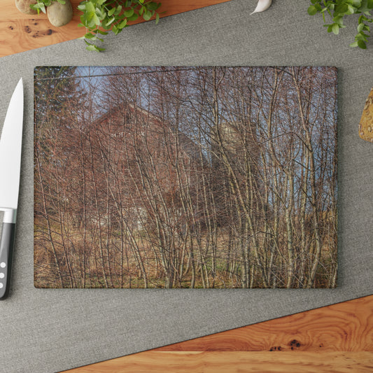 U R There Photography Otter Lake Hidden Red Rustic Farmhouse Tempered-Glass Cutting Board