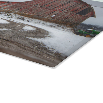 U R There Photography Marathon Road Red in Winter Rustic Farmhouse Tempered-Glass Cutting Board