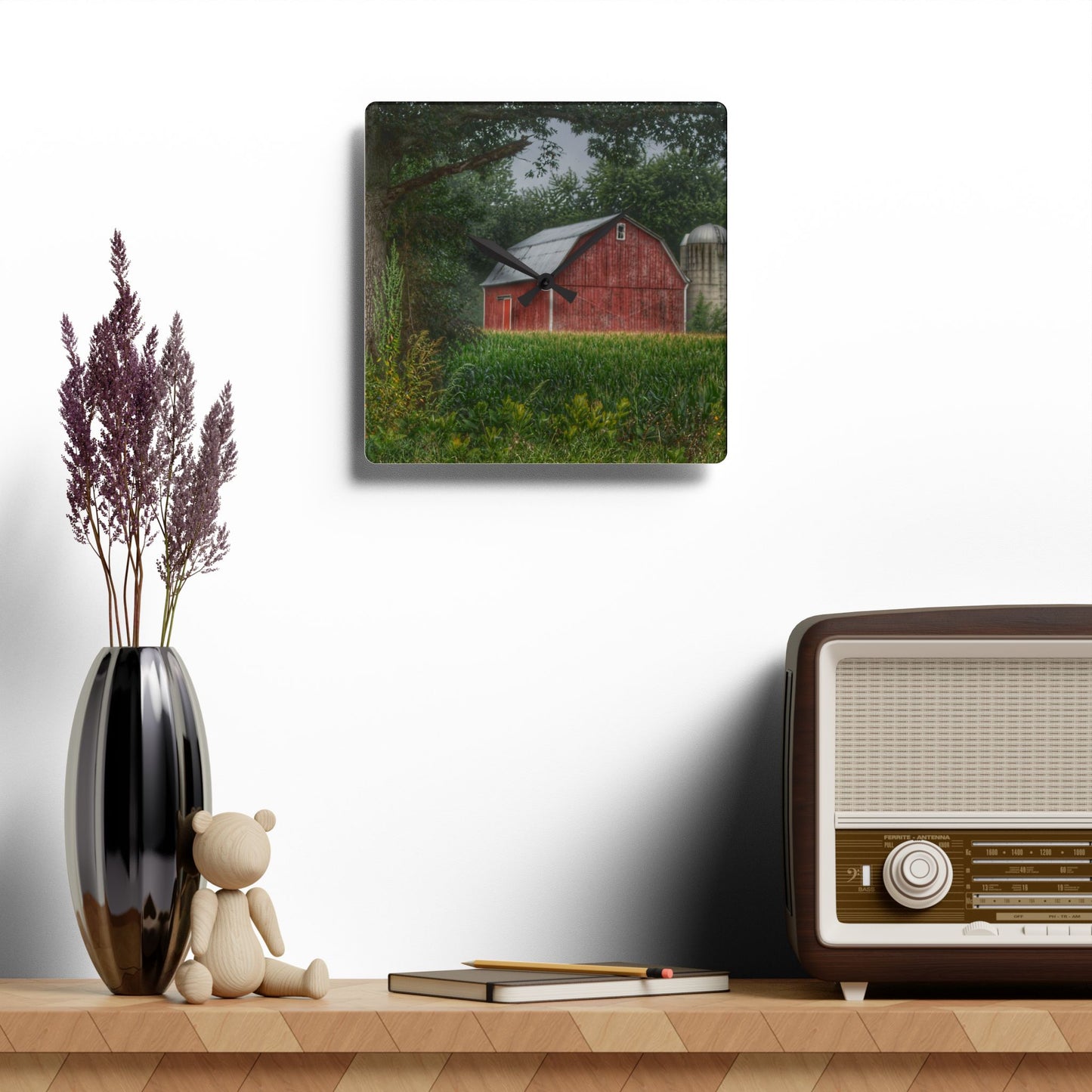 U R There Photography Mayville Lapeer Road Red Rustic Farmhouse Acrylic Analog Wall Clock