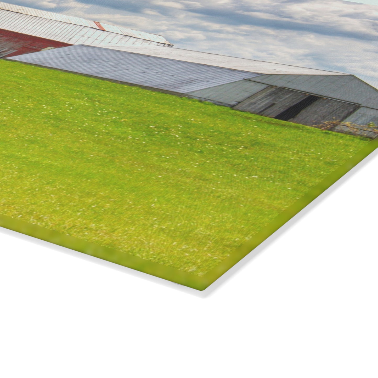 U R There Photography Henderson Hilltop Red Rustic Farmhouse Tempered-Glass Cutting Board