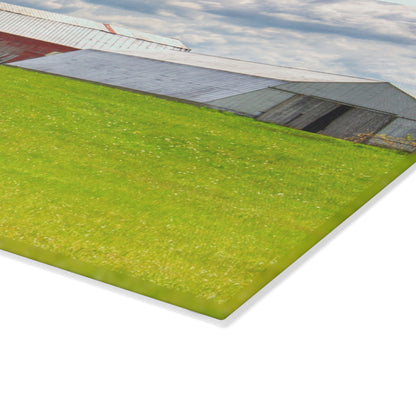 U R There Photography Henderson Hilltop Red Rustic Farmhouse Tempered-Glass Cutting Board