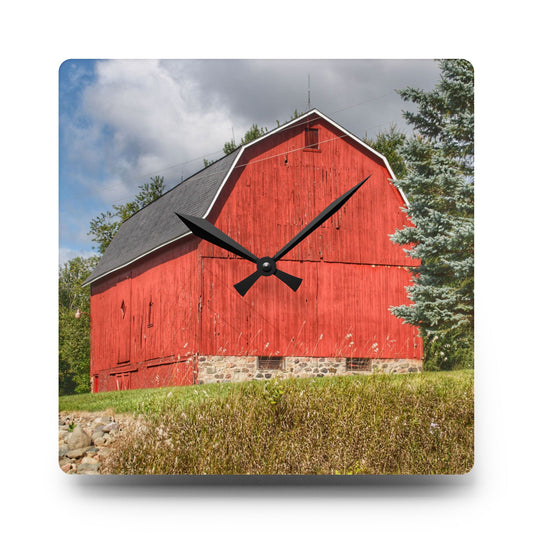 Oxford Baldwin Red Rustic Farmhouse Acrylic Analog Wall Clock 10.75'' × 10.75'' (Square)